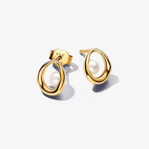 (image pour) Boucles d'oreilles à clous en forme ovale organique avec perle de culture d'eau douce traitée Pandora - 263295C01