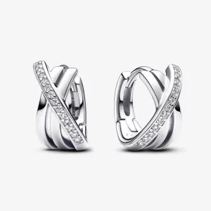 (image pour) Boucles d'oreilles croisées en argent pavées - 293150C01