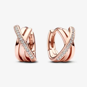 (image pour) Boucles d'oreilles croisées en or rose 14 carats avec pierres Cubic en serti pavé - 283150C01