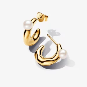 (image pour) Boucles d'oreilles en forme de cerceau à perle d'eau douce cultivée traitée et forme organique - 263261C01
