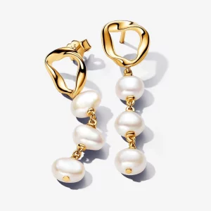 (image pour) Boucles d'oreilles pendantes Pandora en forme de cercle organique et perles de culture d'eau douce traitées baroques - 263263C01