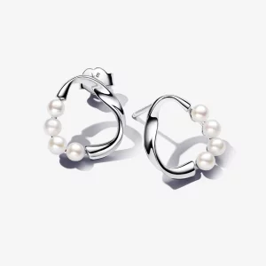 (image pour) Boucles d'oreilles à perles de culture d'eau douce traitées et cercle de forme organique Pandora - 263276C01