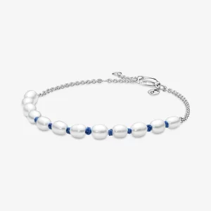 (image pour) Bracelet Chaîne Cordon Bleu Perle de Culture d'Eau Douce Traitée Pandora - 591689C01