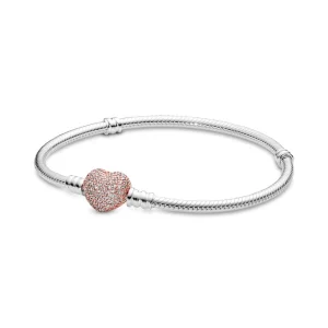 Bracelet Chaîne Serpent Fermoir Cœur Pavé Pandora Moments - 586292CZ (image pour) Bracelet Chaîne Serpent Fermoir Cœur Pavé Pandora Moments - 586292CZ