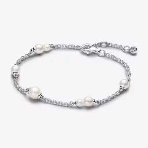 Bracelet à chaîne station avec perles de culture d'eau douce traitées Pandora - 593172C01 (image pour) Bracelet à chaîne station avec perles de culture d'eau douce traitées Pandora - 593172C01