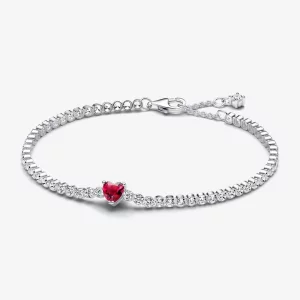 (image pour) Bracelet de tennis Cœur scintillant rouge Pandora - 590041C02