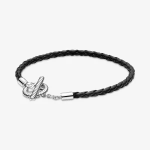 (image pour) Bracelet en cuir tressé Pandora à barrette - 591675C01