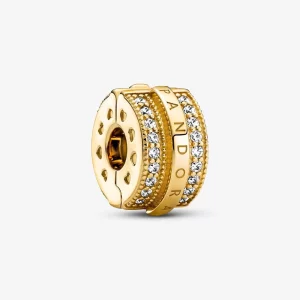 (image pour) Charm Clip Lignes Pailletées Pavé et Logo Pandora - 769042C01