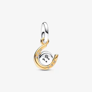 Charm pendentique fer à cheval à disque rotatif deux tons Pandora - 762713C01 (image pour) Charm pendentique fer à cheval à disque rotatif deux tons Pandora - 762713C01