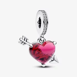 (image pour) Charme pendentif Cœur rouge et flèche en verre de Murano Pandora - 793085C01