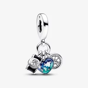 (image pour) Charme Triple Pendentif Appareil Photo, Cœur et Boussole Pandora - 792703C01