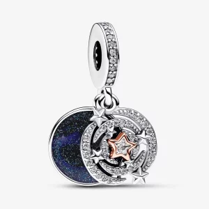 Pandora Charme à double pendentif étoile filante deux tons - 782975C01 (image pour) Pandora Charme à double pendentif étoile filante deux tons - 782975C01