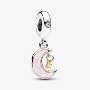 Pandora Clé Deux Tons et Charm Pendentif Lune - 762985C01 (image pour) Pandora Clé Deux Tons et Charm Pendentif Lune - 762985C01