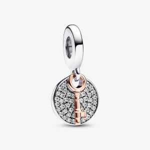 Pandora Clé du Bonheur à Double Pendentif Bicolore - 783236C01 (image pour) Pandora Clé du Bonheur à Double Pendentif Bicolore - 783236C01