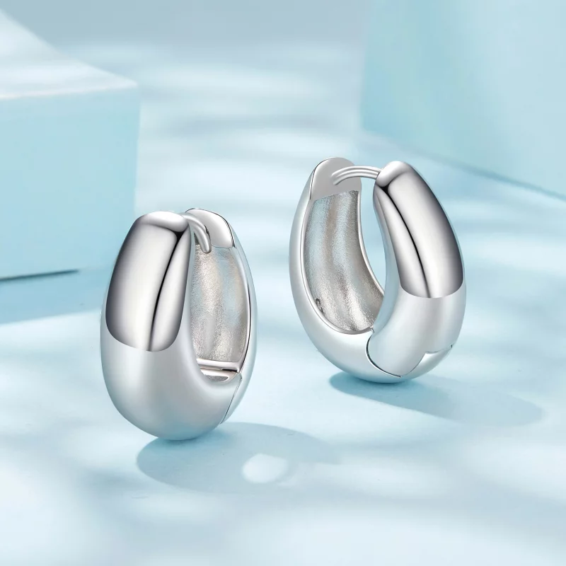 (image pour) Pandora Style Stylish Copper 925 Argent Plaqué Or Blanc Boucles d'oreilles Huggi - Afficher 3