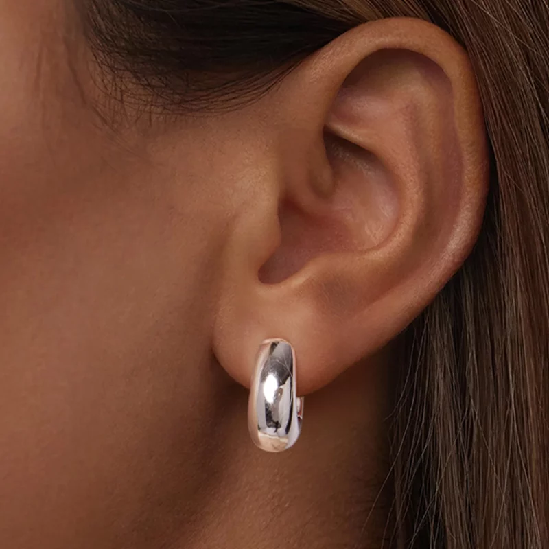 (image pour) Pandora Style Stylish Copper 925 Argent Plaqué Or Blanc Boucles d'oreilles Huggi - Afficher 5
