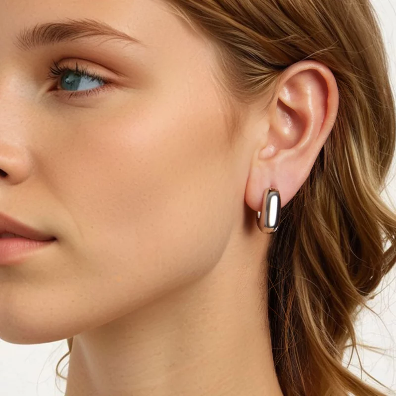 (image pour) Pandora Style Stylish Copper 925 Argent Plaqué Or Blanc Boucles d'oreilles Huggi - Afficher 7