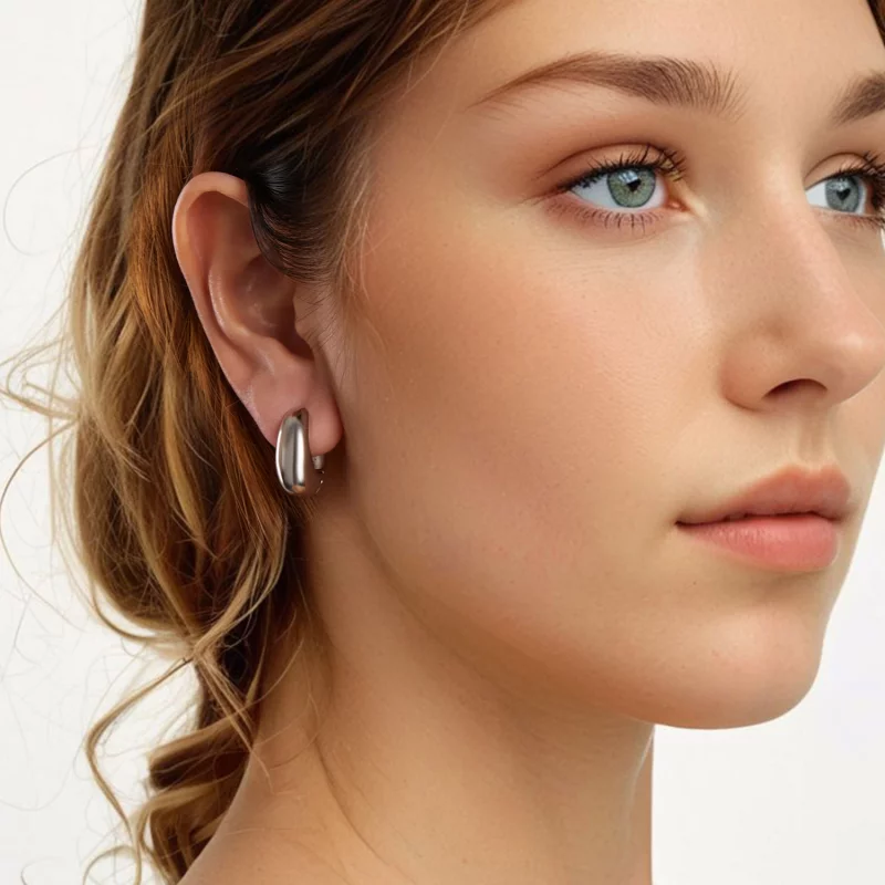(image pour) Pandora Style Stylish Copper 925 Argent Plaqué Or Blanc Boucles d'oreilles Huggi - Afficher 8