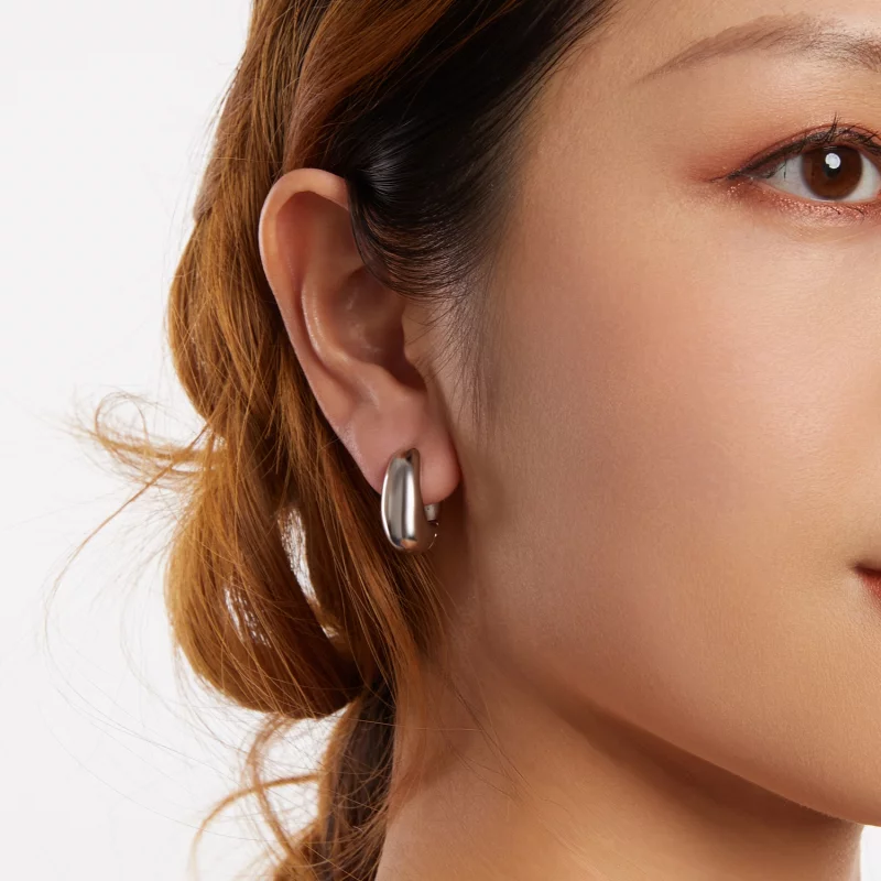 (image pour) Pandora Style Stylish Copper 925 Argent Plaqué Or Blanc Boucles d'oreilles Huggi - Afficher 10