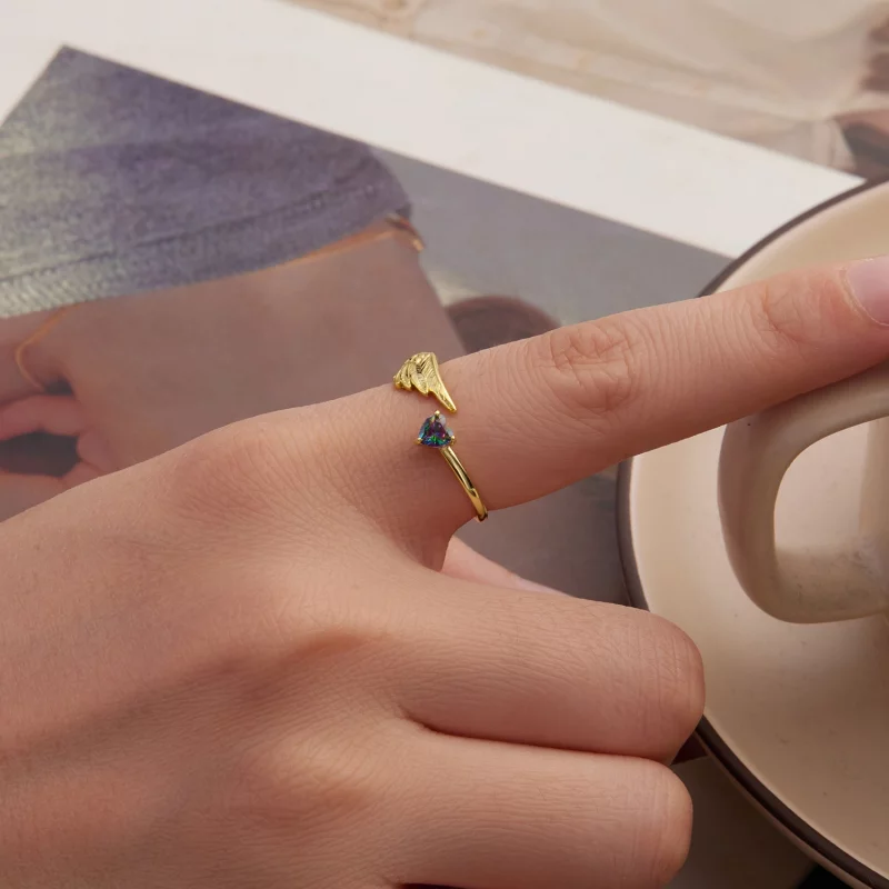 (image pour) Bague Ouverte Ailée Style Pandora - Argent 925 Sterling avec Incrustations de Ve - Afficher 5
