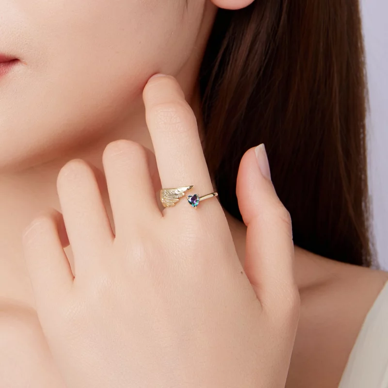 (image pour) Bague Ouverte Ailée Style Pandora - Argent 925 Sterling avec Incrustations de Ve - Afficher 9