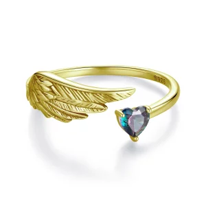 (image pour) Bague Ouverte Ailée Style Pandora - Argent 925 Sterling avec Incrustations de Verre et Placage Or - SCR1070-EB