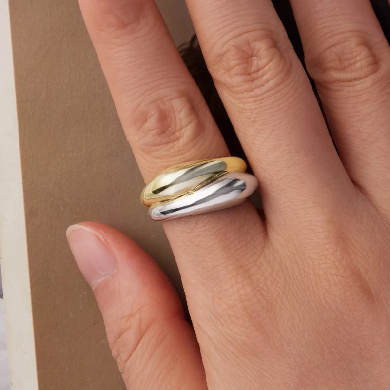 (image pour) Bague bicolore Pandora Style - plaquée or blanc et or cuivré - YIR267-E - Afficher 4