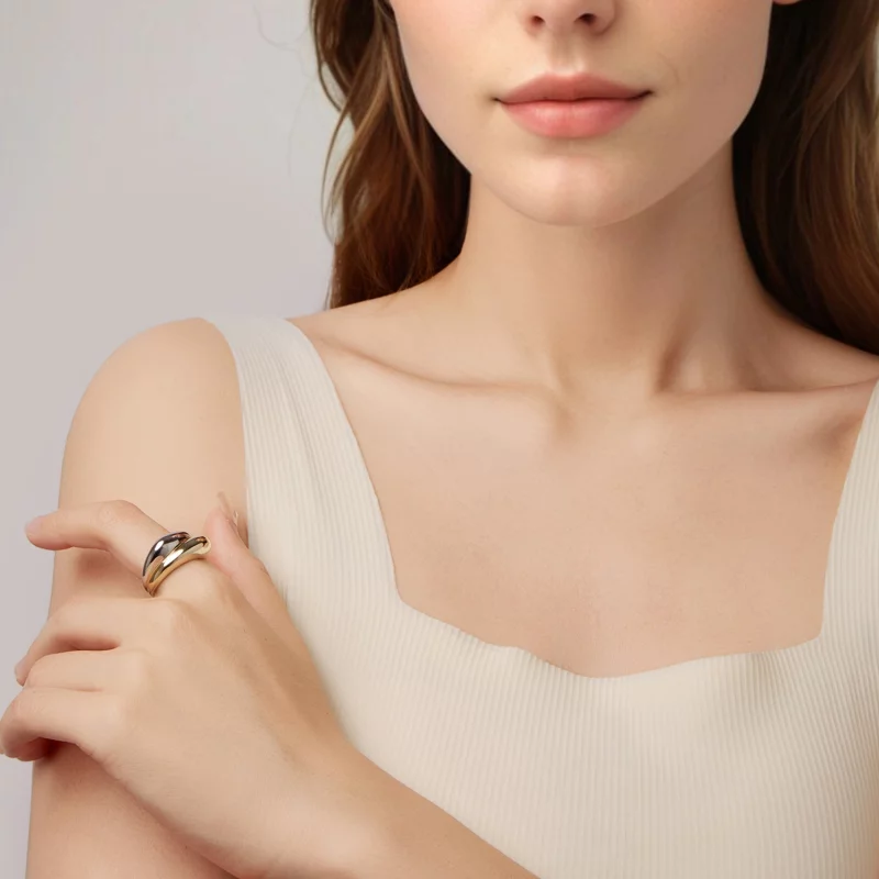 (image pour) Bague bicolore Pandora Style - plaquée or blanc et or cuivré - YIR267-E - Afficher 6