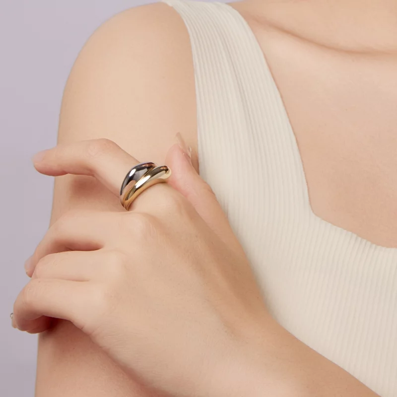(image pour) Bague bicolore Pandora Style - plaquée or blanc et or cuivré - YIR267-E - Afficher 9