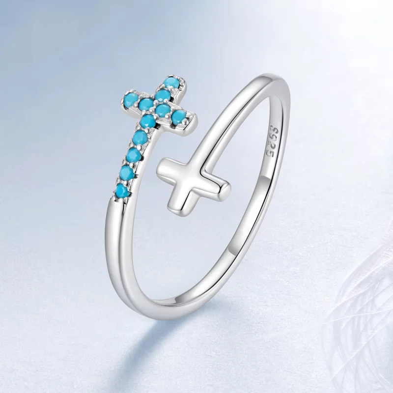 (image pour) Bague Croix Ouverte Pandora en Argent 925 avec Turquoise Synthétique - Bijoux Ox - Afficher 2