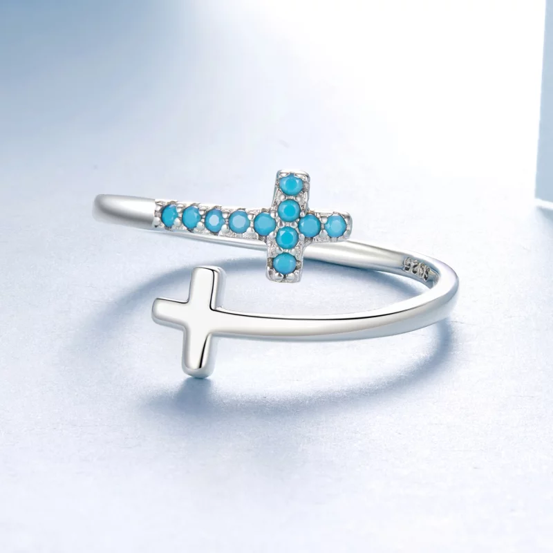 (image pour) Bague Croix Ouverte Pandora en Argent 925 avec Turquoise Synthétique - Bijoux Ox - Afficher 3