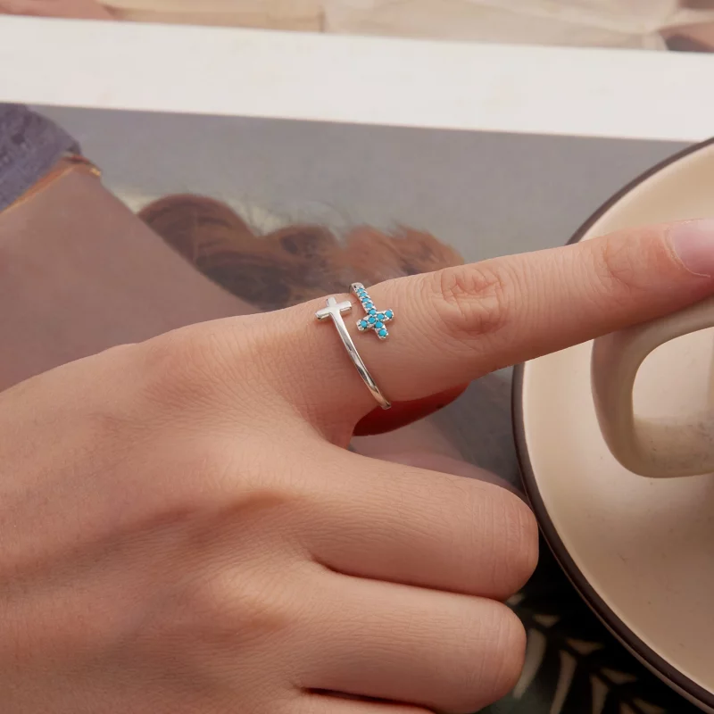 (image pour) Bague Croix Ouverte Pandora en Argent 925 avec Turquoise Synthétique - Bijoux Ox - Afficher 5