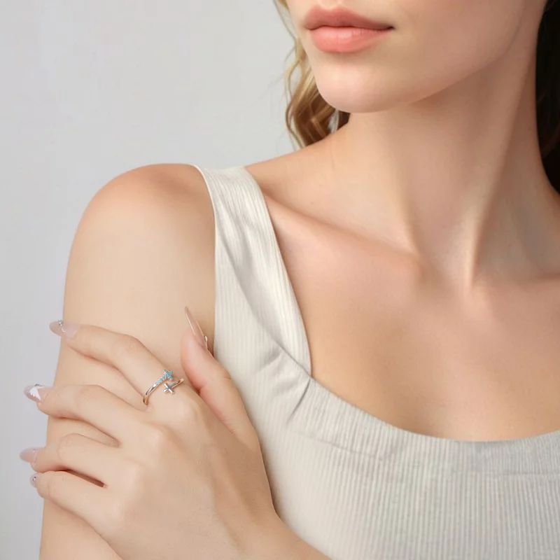 (image pour) Bague Croix Ouverte Pandora en Argent 925 avec Turquoise Synthétique - Bijoux Ox - Afficher 6