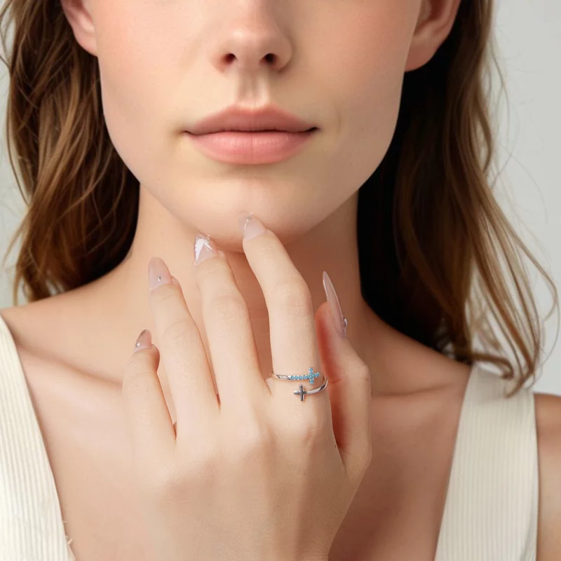 (image pour) Bague Croix Ouverte Pandora en Argent 925 avec Turquoise Synthétique - Bijoux Ox - Afficher 7