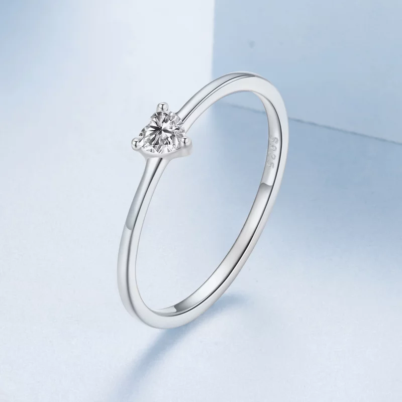 (image pour) Bague solitaire cœur en argent 925 Pandora Style avec zirconium et placage plati - Afficher 2