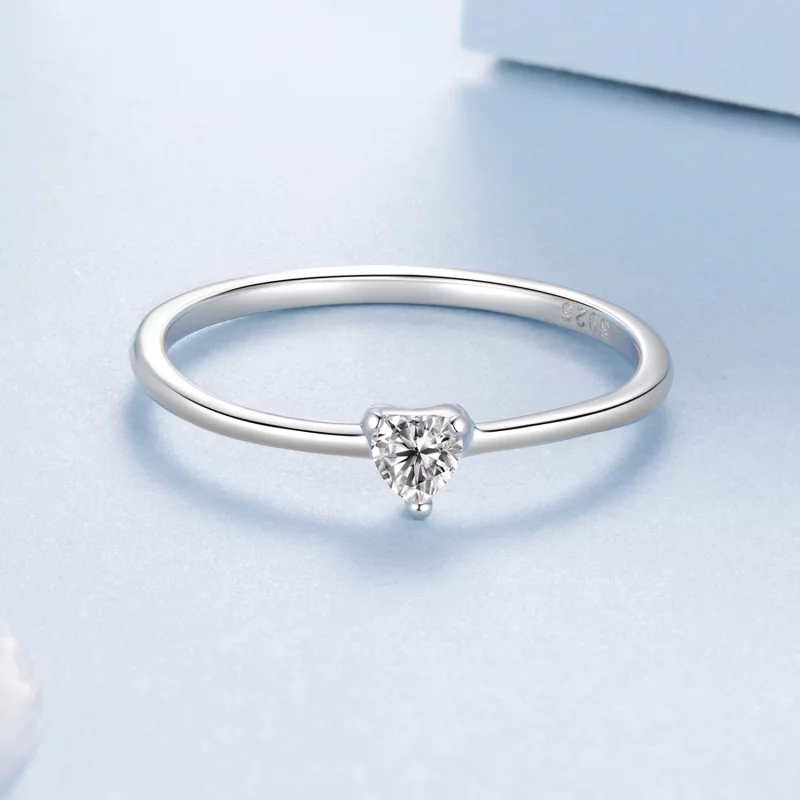 (image pour) Bague solitaire cœur en argent 925 Pandora Style avec zirconium et placage plati - Afficher 3