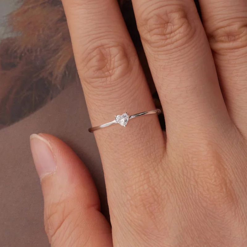 (image pour) Bague solitaire cœur en argent 925 Pandora Style avec zirconium et placage plati - Afficher 4