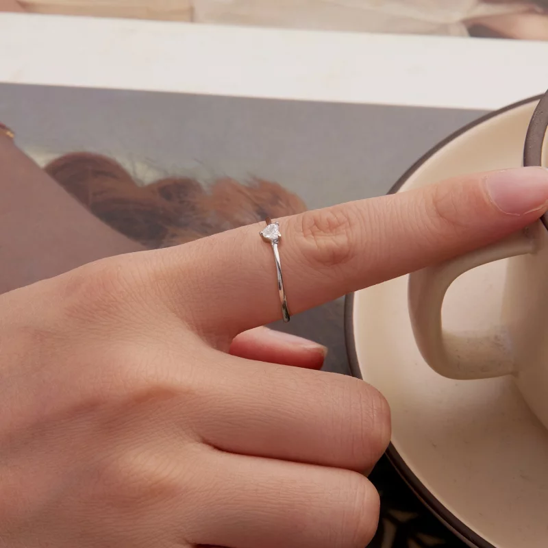 (image pour) Bague solitaire cœur en argent 925 Pandora Style avec zirconium et placage plati - Afficher 5
