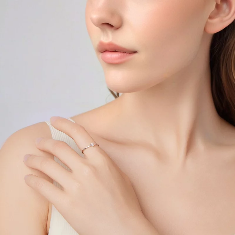(image pour) Bague solitaire cœur en argent 925 Pandora Style avec zirconium et placage plati - Afficher 6