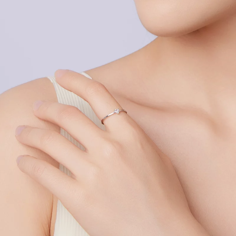 (image pour) Bague solitaire cœur en argent 925 Pandora Style avec zirconium et placage plati - Afficher 8