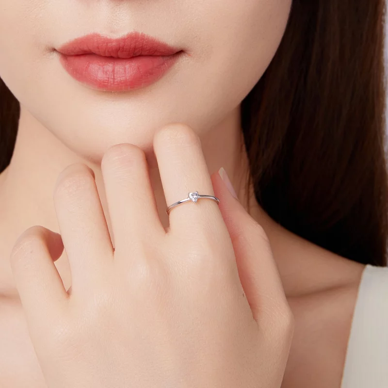 (image pour) Bague solitaire cœur en argent 925 Pandora Style avec zirconium et placage plati - Afficher 9