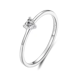 (image pour) Bague solitaire cœur en argent 925 Pandora Style avec zirconium et placage platine - BSR676-A