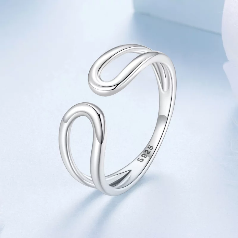 (image pour) Bague Ouverte Double Couche en Argent 925 Oxydé de Style Pandora - Bijou Élégant - Afficher 2