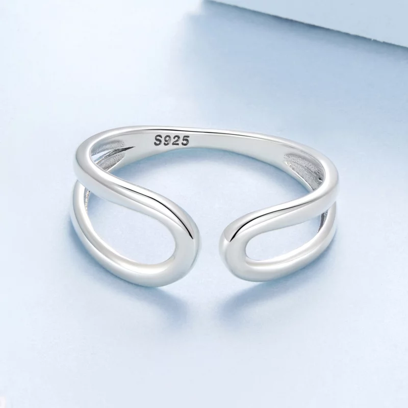 (image pour) Bague Ouverte Double Couche en Argent 925 Oxydé de Style Pandora - Bijou Élégant - Afficher 3