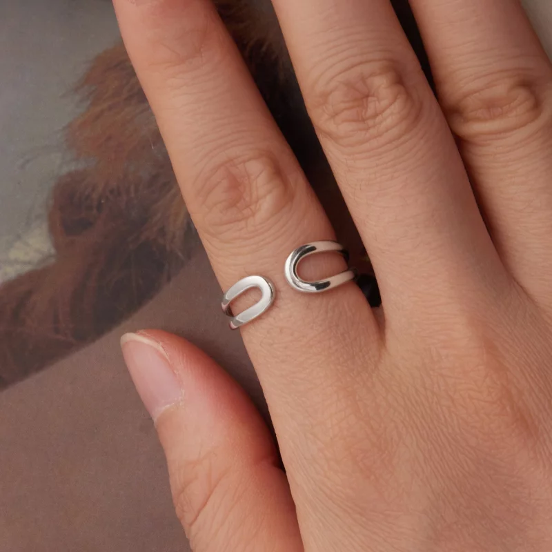 (image pour) Bague Ouverte Double Couche en Argent 925 Oxydé de Style Pandora - Bijou Élégant - Afficher 4
