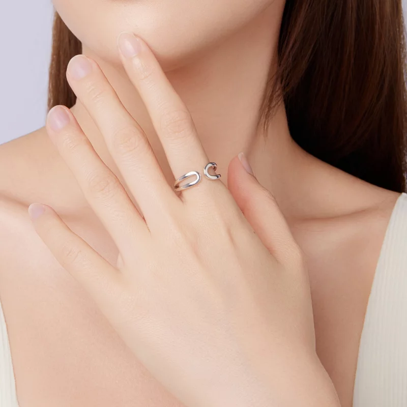 (image pour) Bague Ouverte Double Couche en Argent 925 Oxydé de Style Pandora - Bijou Élégant - Afficher 7