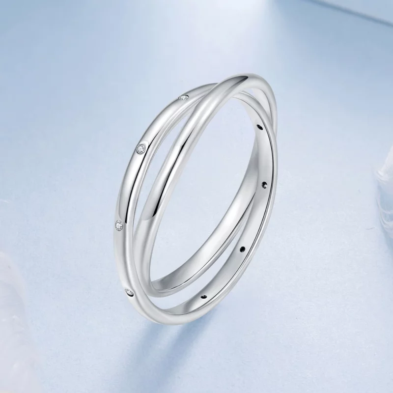 (image pour) Bague Double Éternelle en Argent 925 Pandora avec Zirconie - Plaquée Platine - B - Afficher 2
