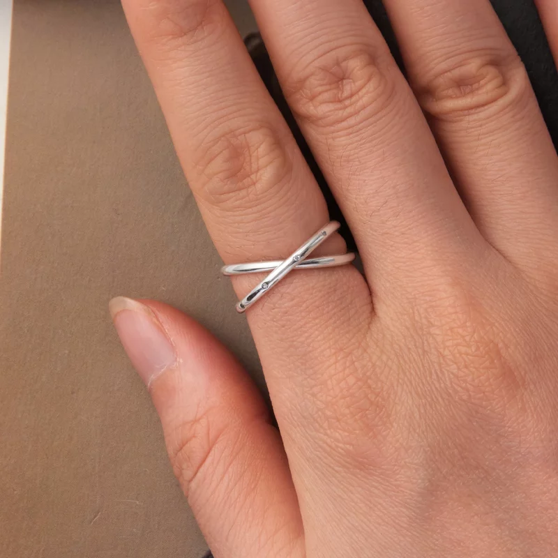 (image pour) Bague Double Éternelle en Argent 925 Pandora avec Zirconie - Plaquée Platine - B - Afficher 4