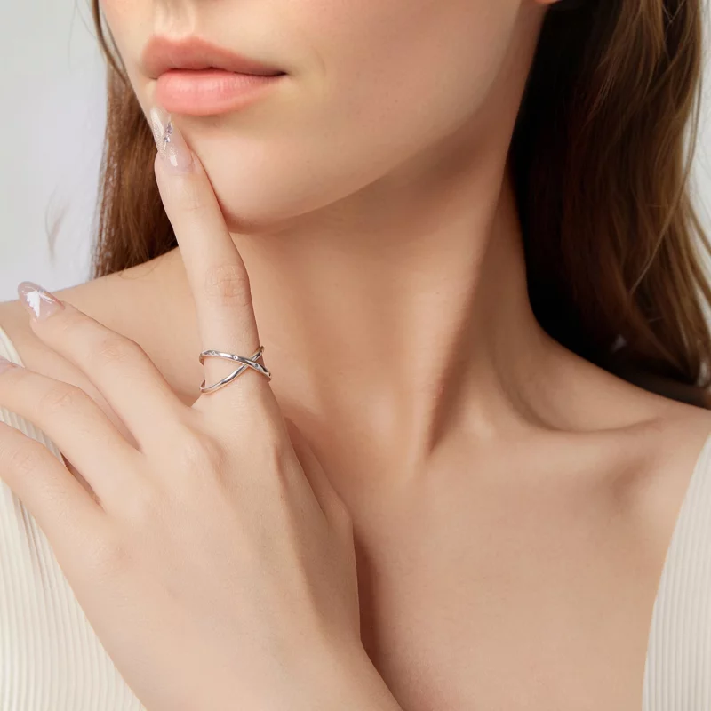 (image pour) Bague Double Éternelle en Argent 925 Pandora avec Zirconie - Plaquée Platine - B - Afficher 6