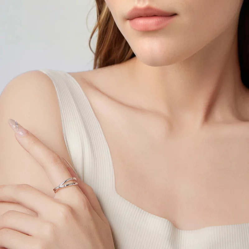 (image pour) Bague Double Éternelle en Argent 925 Pandora avec Zirconie - Plaquée Platine - B - Afficher 7